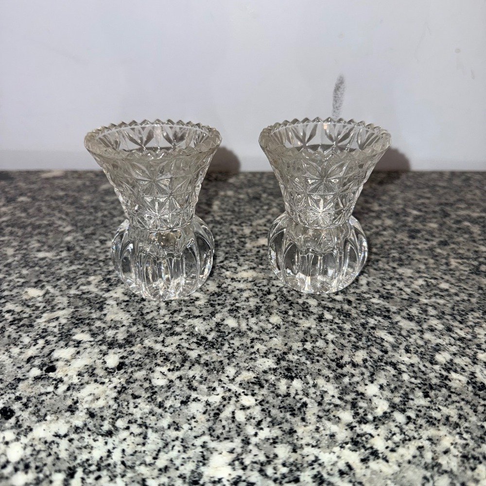 Unbranded Vintage Princess house crystal Candle Holders Set 2 Diamond Cut‎